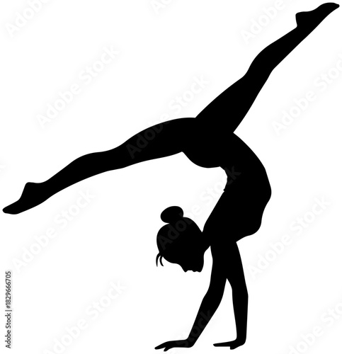 Gymnast Performing Handstand Split Pose – Vector Illustration