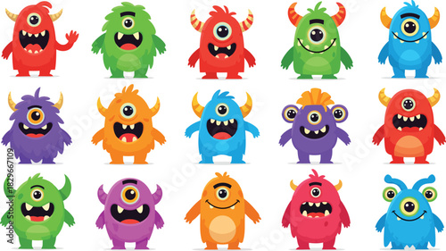 Cute cartoon monster vector illustration set with colorful characters for kids fun fantasy creature art
