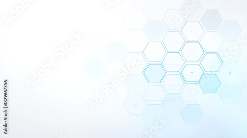 Abstract white background with hexagonal shapes in light blue color, futuristic vector illustration inspired by technology, science, and medical concepts, perfect for digital innovation and modern