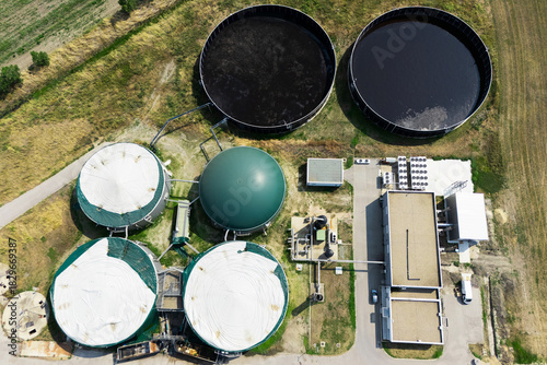 Aerial view of biogas plant for biomethane production