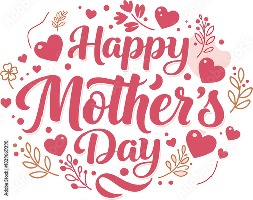 Happy Mother's Day with floral elements and hearts