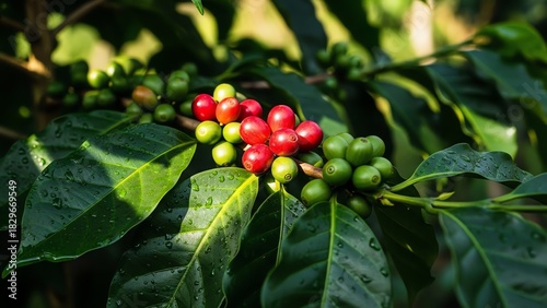 Wallpaper Mural Coffee cherries and leaves on a branch Torontodigital.ca