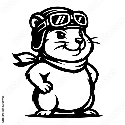 hamster wearing an aviator helmet and goggles, small pilot scarf flowing, confident pose
