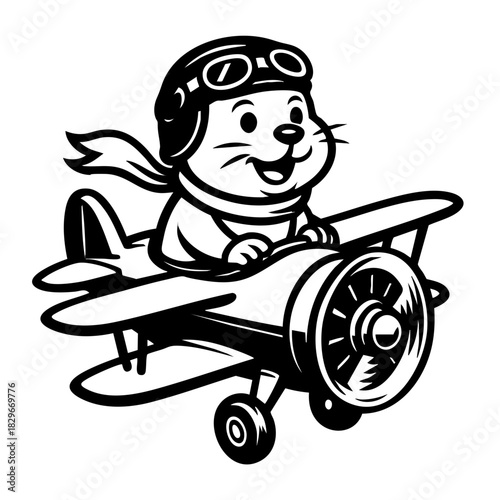 hamster pilot riding a mini open-cockpit plane, scarf waving