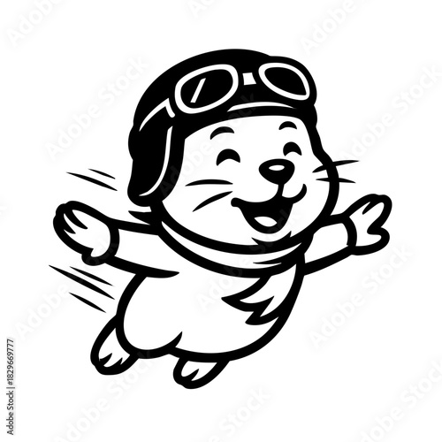 hamster wearing an aviator helmet and scarf, arms spread like flying