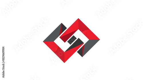 Abstract interlocking red and gray square logo