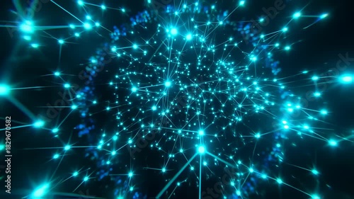 Abstract Digital Network Connections with Glowing Blue Data Particles