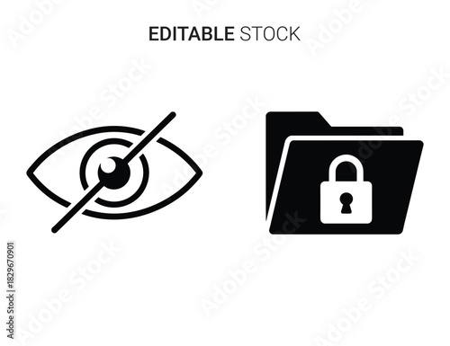 Beautiful silhouette vector of black and white icon set for hidden file and private folder