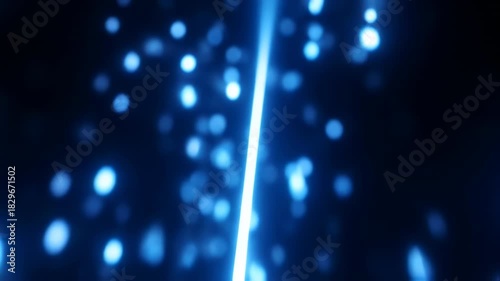 Futuristic Blue Light Beam and Bokeh Particles in Abstract Digital Space