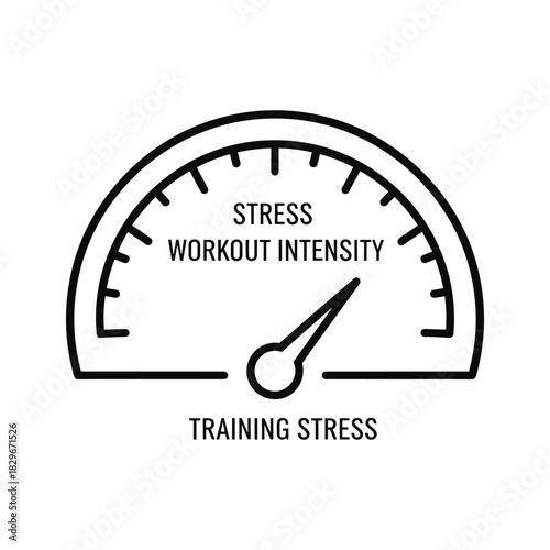 Gauge showing stress and workout intensity levels, with needle pointing to training stress indication concept