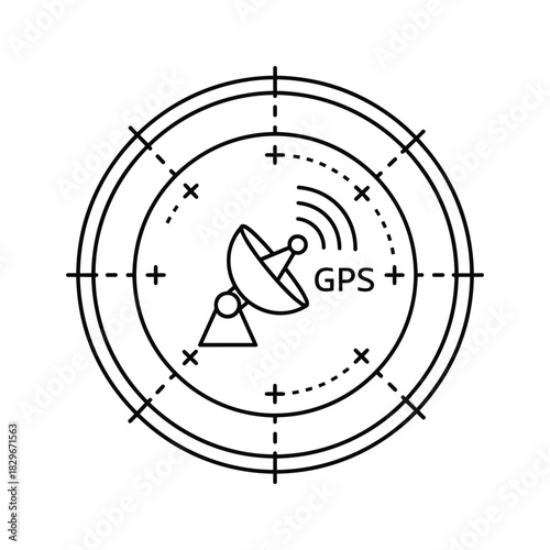 Global positioning system satellite communication icon for navigation and precise location tracking services technology