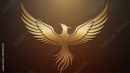 Golden Phoenix bird logo on brown background