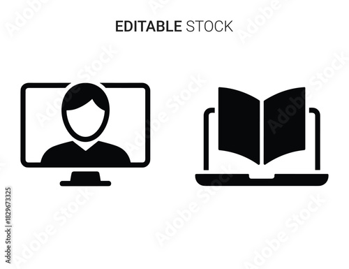 Beautiful silhouette vector of set of two black and white icons for online education and learning