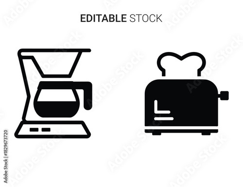 Beautiful silhouette vector of black and white icon set of coffee maker and toaster isolated on
