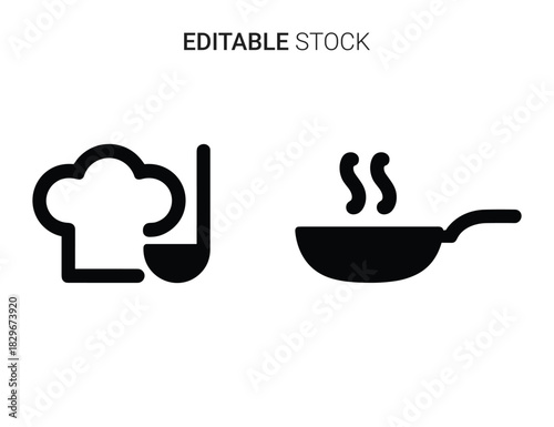 Beautiful silhouette vector of black and white cooking icon set with chef hat ladle and frying pan