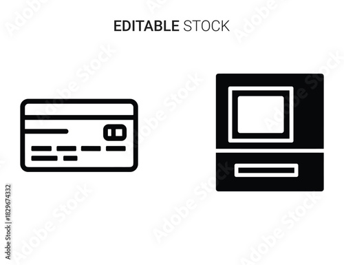 Beautiful silhouette vector of credit card and atm machine icon set for banking transaction