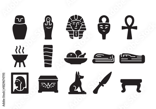 Ancient Egyptian Hieroglyphs and Artifacts Icons vector illustration