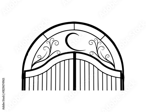 Elegant wrought iron gate with crescent moon, perfect for garden or estate entrance