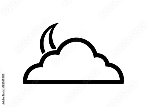 Simple weather icon showing a cloudy night sky with crescent moon shining through