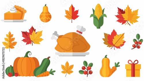 Autumn harvest set of pumpkins and fall leaves decoration for Halloween or Thanksgiving holiday