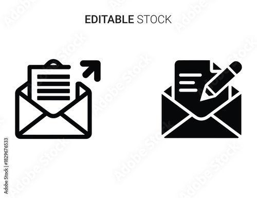 Beautiful silhouette vector of two black and white icons representing email sending and writing message