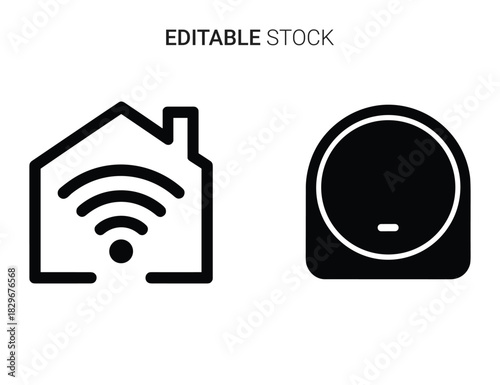 Beautiful silhouette vector of smart home wifi icon and voice assistant speaker isolated on