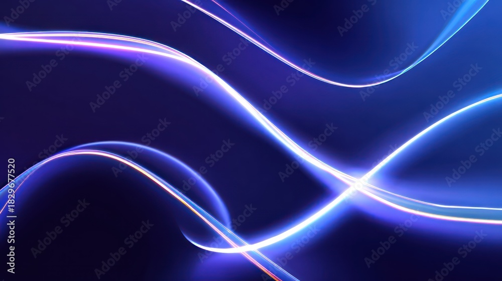 Naklejka premium Neon Light Illuminated Curvy Lines on Dark Blue Abstract