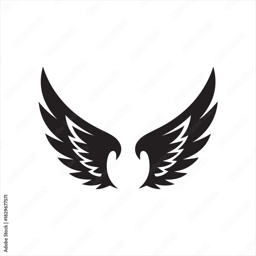 Fototapeta premium Stylized black angel wings silhouette on white background