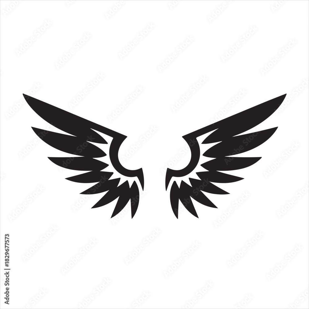 Fototapeta premium Stylized black angel wings silhouette on white background