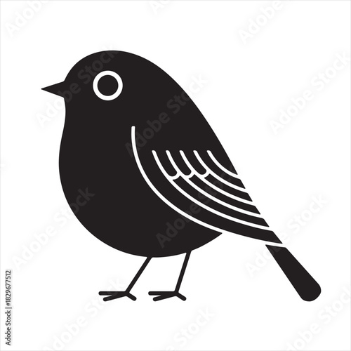 Cute cartoon robin bird with red breast and black head