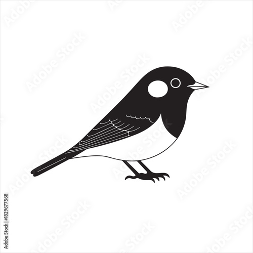 Cute cartoon bird with red chest and black head on a light background