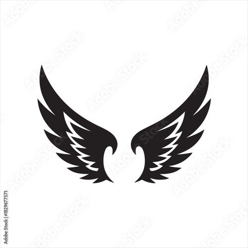 Stylized black angel wings silhouette on white background