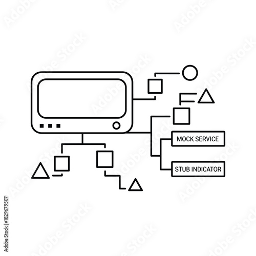 Diagram illustrating mock service and stub indicator concepts in software development and testing