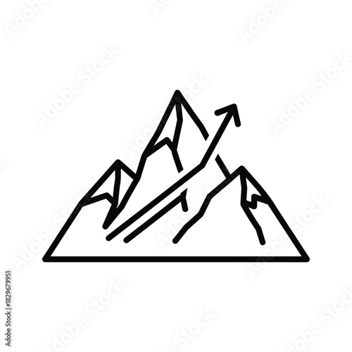 Mountain peaks with an ascending arrow symbolizing business growth, personal development, and overcoming challenges