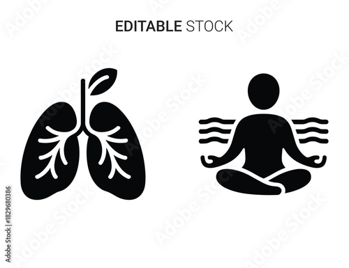 Beautiful silhouette vector of black silhouette icon set of human lung and person meditating