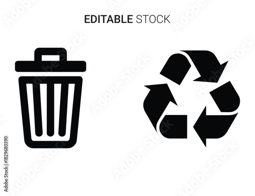 Beautiful silhouette vector of black silhouette icon set of trash can and recycle symbol