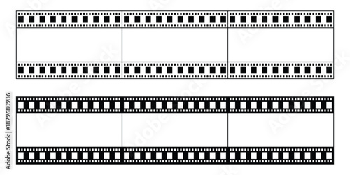 Films Strip Frames Collection. film strip illustration. movie film strip. Film tape vintage icon isolate. Film strip frame or border set. Photo, cinema or movie negative. Vector illustration.