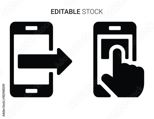Beautiful silhouette vector of black and white icon set for mobile phone data transfer and touch
