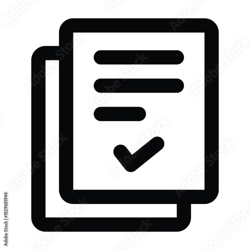 Clean black line exam sheet with check marks, ideal for school materials, tests, tasks, evaluation visuals, and academic projects on light backgrounds.