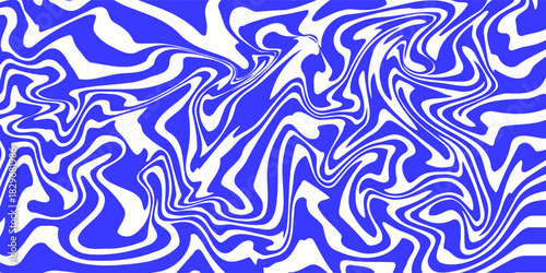 Blue wavy lines abstract background. Trendy psychedelic retro style backdrop. Waves, swirl and twirl pattern. Twisted distorted vector texture. Y2k aesthetic design