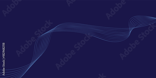 Abstract glowing wave lines on dark blue background. Dynamic wave pattern. Modern flowing wavy lines. Futuristic technology concept. Suit for banner, poster, cover, brochure, flyer, website