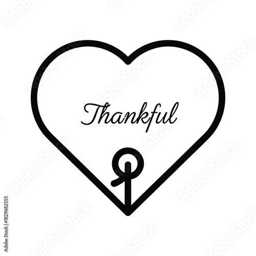 Minimalist heart outline with thankful lettering, isolated on