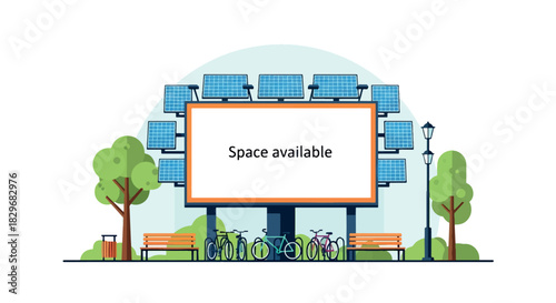 An illustration of a billboard with the words "Space available" in a park setting.