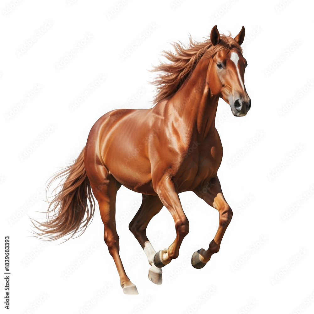 Obraz premium 3d majestic chestnut horse galloping isolated on transparent background