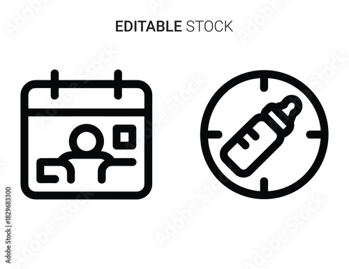 Beautiful silhouette vector of two line icons calendar appointment and baby bottle with clock