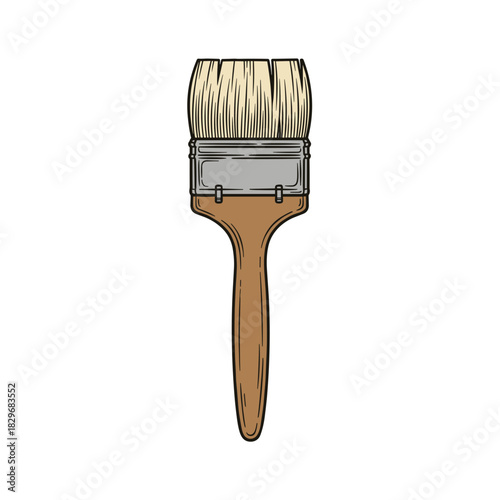 Artist brush with natural bristles and wooden handle for painting concept