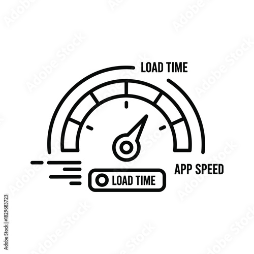Iconic representation of app speed and load time performance measurement, isolated on white background