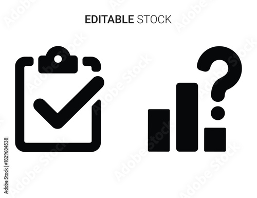 Beautiful silhouette vector of checklist and bar chart icons representing task completion and query