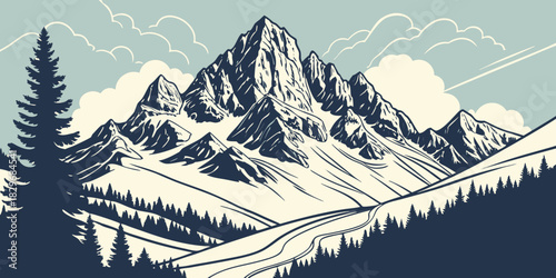 winter mountain landscape with snow