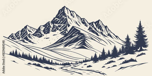 winter landscape with mountains
